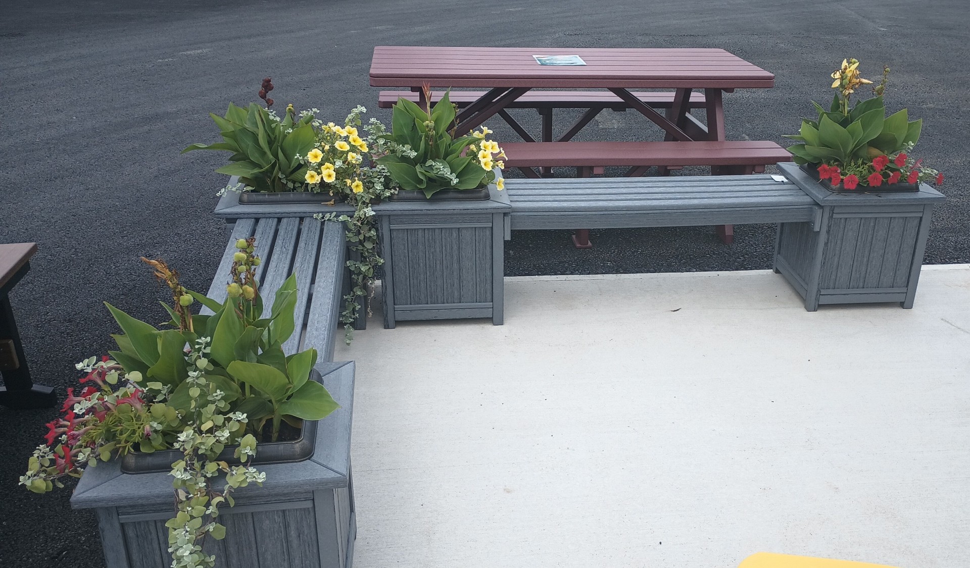 Poly bench with two planters on either end