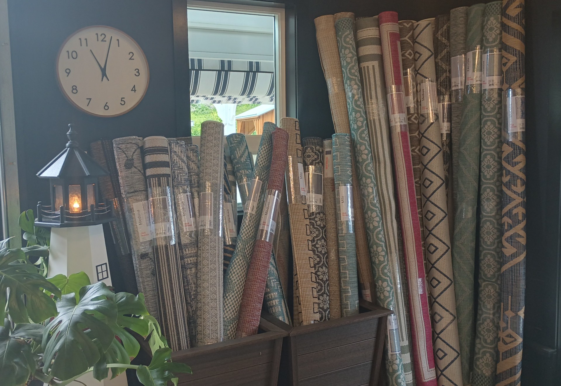 A variety of colored rugs